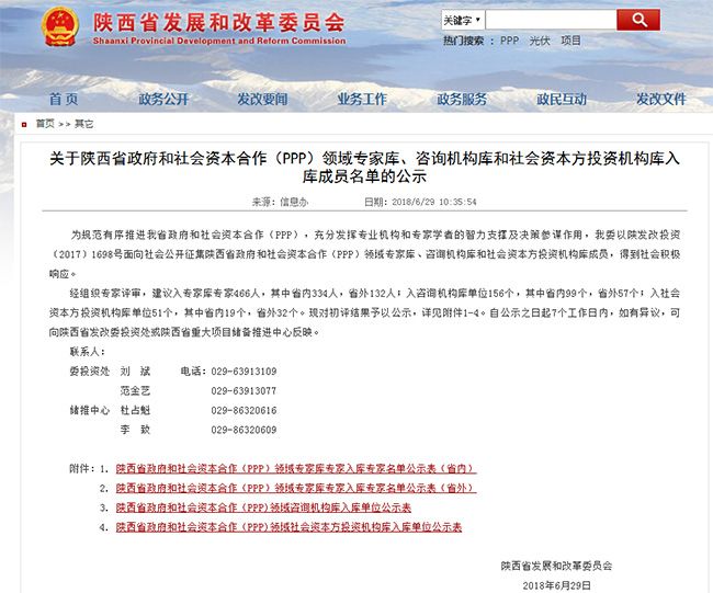 陕西省发展和改革委员会政府和社会资本合作（PPP）专家